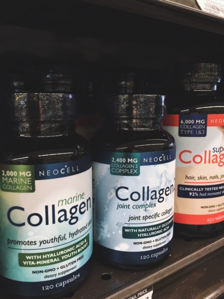 Marine collagen supplements on a shelf