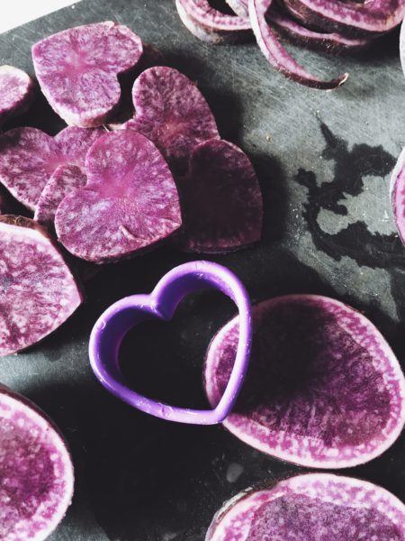 Purple potato cut-out into hearts